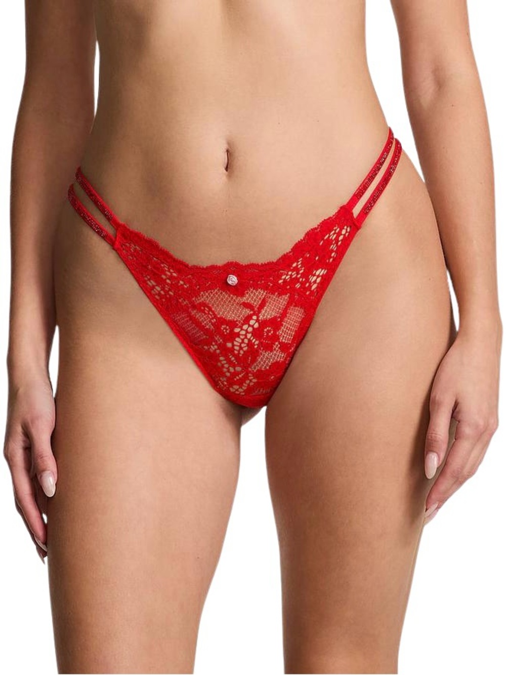 Victoria’s Secret M Bright Vermillion Twinkle Strap Lace Brazilian Panty